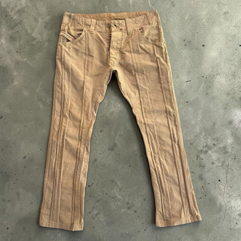 Vtg Y2K Diesel Ribbed Paneled Stretch Bootcut Pants Tan Khaki Mens 33x32 Archive
